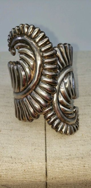 Vintage 925 Sterling Taxco/artist Cartouche Mark Cuff Bracelet Handcrafted Good.