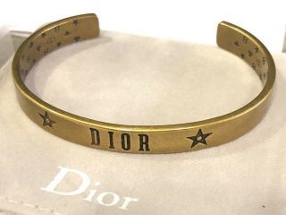 Rare Authentic Christian Dior Bangle Cuff Bracelet Gold Tone Brass Aged Finish