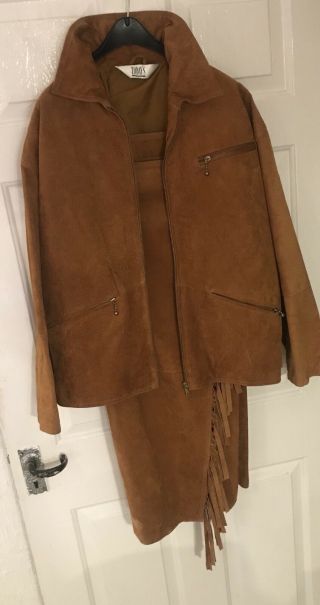 Vintage Suede Cowboy/cowgirl Skirt Suit Size 12 R.  R.  P £180