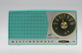 Rare Vintage 1957 Westinghouse H611p5 Turquoise Early Transistor Radio 9v