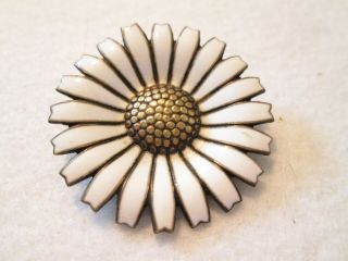 Anton Michelsen Denmark Sterling Gold Vermeil Enameled Daisy Flower Brooch Pin