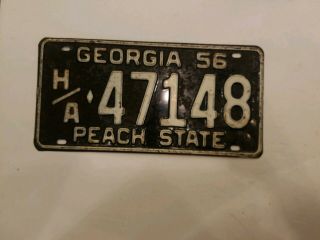 Vintage 1956 Georgia Peach State Automobile License Plate Tag H/a 47148 Garage