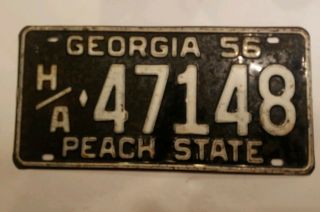 Vintage 1956 Georgia Peach State Automobile License Plate Tag H/A 47148 Garage 2