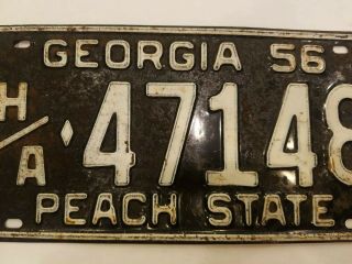 Vintage 1956 Georgia Peach State Automobile License Plate Tag H/A 47148 Garage 7