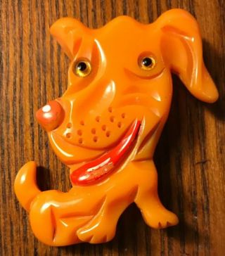 Vintage Bakelite Dog Pin Brooch Large 3” Terrier Scottie With Broken Left Ear