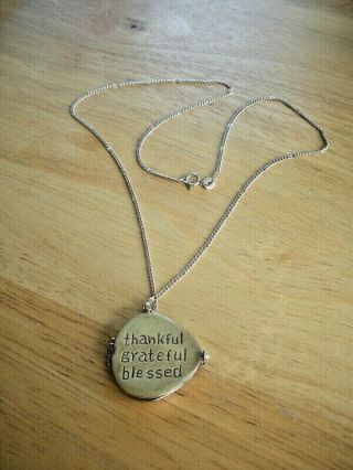 Vintage Sterling Silver Pill Box " Thankful Grateful Blessed " Pendant Necklace