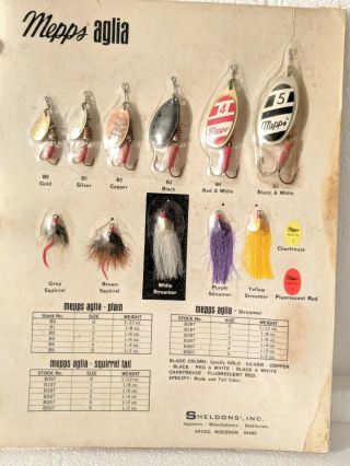 Early Mepps Aglia Salesman Sample Card Of Fishing Lures