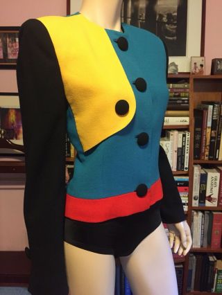 Vintage Ilie Wacs For Bergdorf Structured Tailored Color Block Wool Crop Jacket