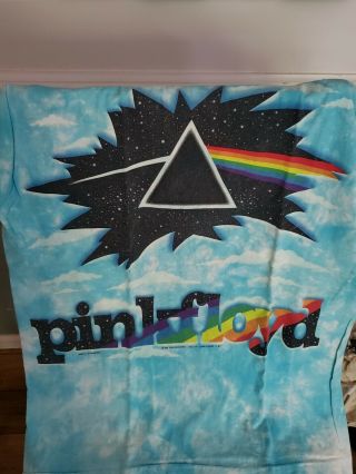 Vintage Pink Floyd T - Shirt Dark Side Of The Moon Blue Tie Dye Mens Large