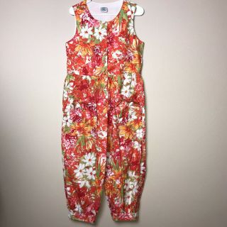 Laura Ashley Vintage 80s 90s Orange Red Floral Jumpsuit Playsuit Romper Medium