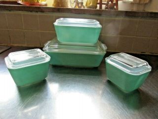 Pyrex Refrigerator Dish Turquoise Blue Vintage Set 4 & Lids 501 502 503