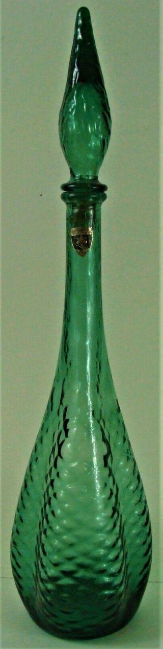 Vintage Mid Century Italian Glass Empoli Rossini Decanter Genie Bottle Green 22” 2
