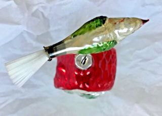 Antique Vintage Song Bird On A House Top Glass German Christmas Ornament 7