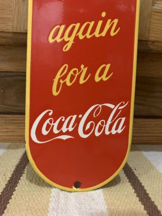 Vintage Thanks Call Again For A Coca - Cola Porcelain Door Push Plate Sign 3