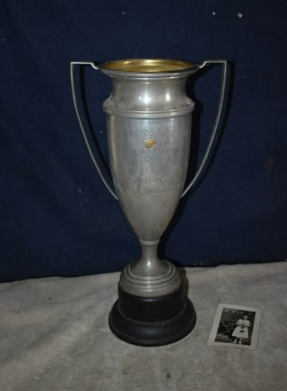 Rare Vintage Tall Two Handled Silver Urn Tennis Trophy Circa 1932 W/picture