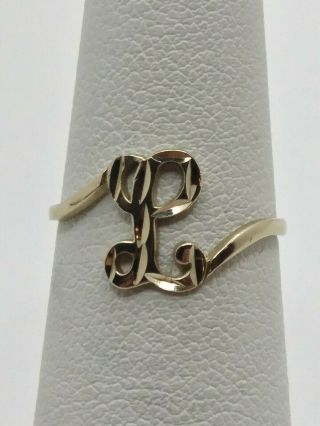 10k Yellow Gold Diamond Cut Letter L Initial Monogram Vintage Pinky Ring Size 5