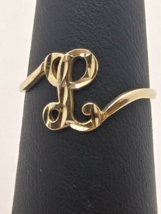 10k Yellow Gold Diamond Cut Letter L Initial Monogram Vintage Pinky Ring Size 5 3