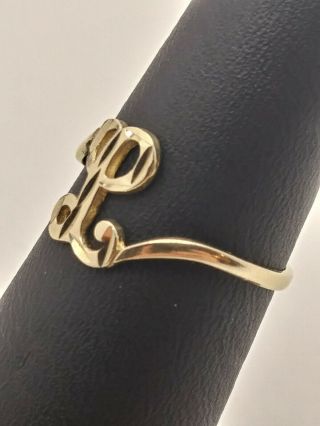 10k Yellow Gold Diamond Cut Letter L Initial Monogram Vintage Pinky Ring Size 5 4