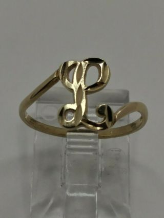 10k Yellow Gold Diamond Cut Letter L Initial Monogram Vintage Pinky Ring Size 5 5