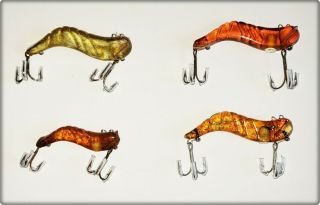 4 Different Doug English Plugging Shorty Shrimp Lures Tx 1940s 2 Sizes