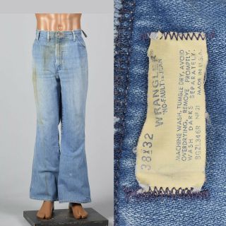 Large 1970s Wrangler Mens Distressed Jeans Bell Bottoms Vintage 70s Pants