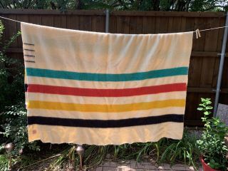 Vintage Hudson Bay 4 Point Wool Blanket England