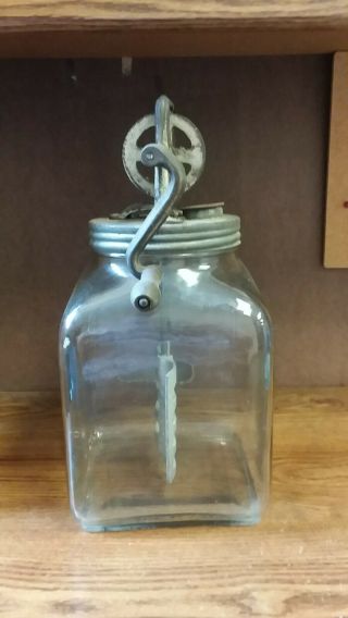 Vintage 1900 ' s 8 quart glass jar butter churn with metal churn 2