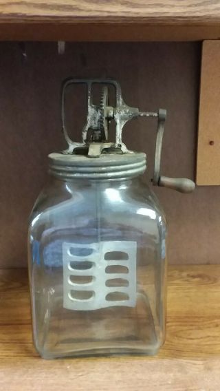 Vintage 1900 ' s 8 quart glass jar butter churn with metal churn 3