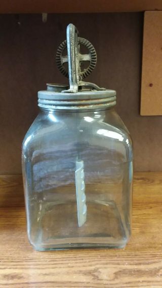 Vintage 1900 ' s 8 quart glass jar butter churn with metal churn 4