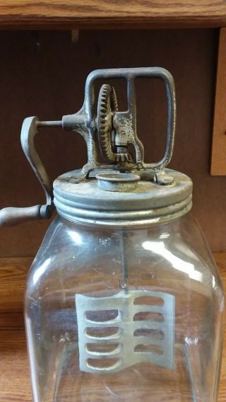 Vintage 1900 ' s 8 quart glass jar butter churn with metal churn 5