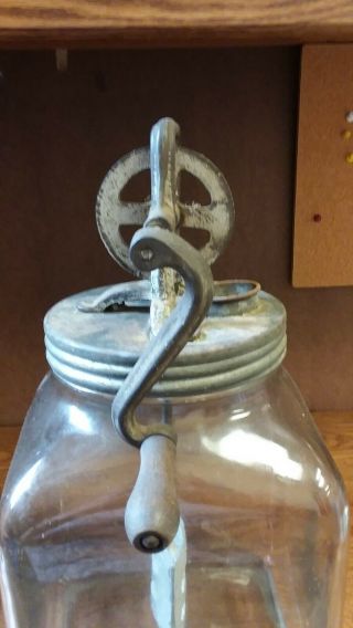 Vintage 1900 ' s 8 quart glass jar butter churn with metal churn 6