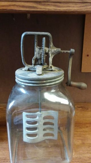 Vintage 1900 ' s 8 quart glass jar butter churn with metal churn 7