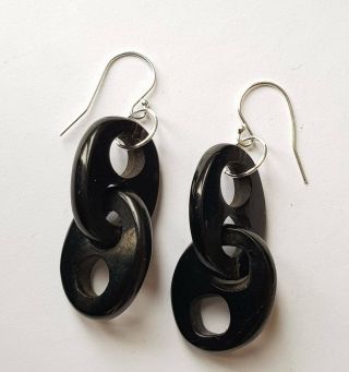 Antique Victorian Sterling Silver Whitby Jet Earrings
