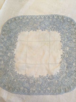 Magnificent White With Baby Blue Embroidery Work - Appenzell? Handkerchief
