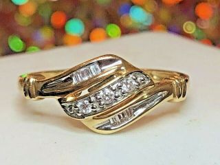 Estate Vintage 14k White & Yellow Gold Diamond Ring Bypass Band Wedding Ring