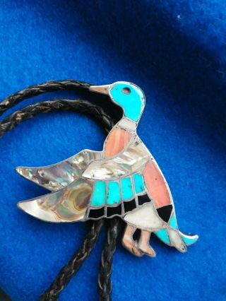 Vintage Inlay Duck Bolo Multi - Stone With Leather Cord