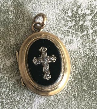 Fine Antique Victorian Rolled Gold & Seed Pearl Cross Mourning Locket 6.  2g
