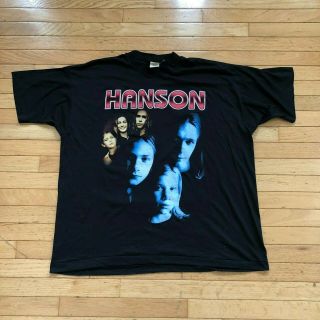 Vtg 90s Hanson Band Double Sided Rap Tee T - Shirt Mens Xxl Black On Screen Stars
