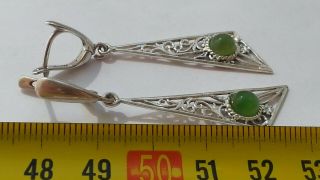 Vintage Russian Sterling Silver 925 With Jade Stone Long Earrings 4