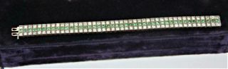 Art Deco Diamonbar Triple Row Green Clear Rhinestones Sterling Silver Bracelet 4