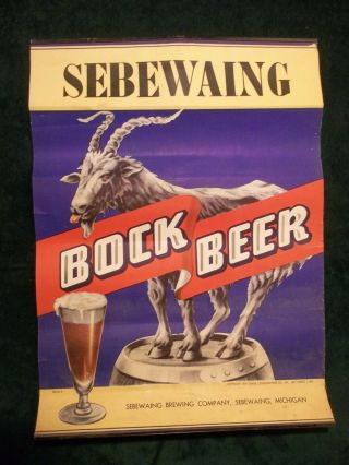 Very Rare 1949 Sebewaing Brewing Co Bock Beer Michigan Advertising Poster