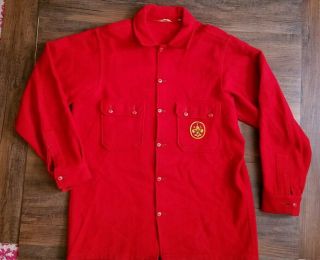 Boy Scouts Vintage Wool Shirt With Patches sz 44 Red Wool 1960 ' s 1970 ' s Jacket 8