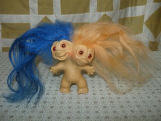 Vintage 2 Headed Troll 1965 Uneeda Blue & Orange Hair