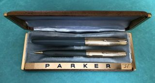 Vintage 1940’s Parker " 51 " Fountain Pen,  Mechanical Pencil Set 14k Gold Filled
