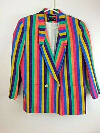 Vtg 80s Giorgio Sant Angelo Rainbow Stripes Linen Blend Jacket/blazer Size 12
