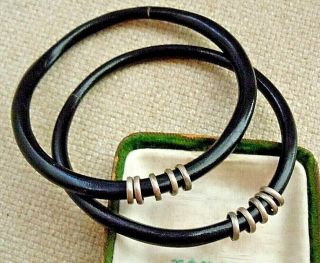 Antique Vintage 2 Black Coral Bracelets With Sterling Silver Moving Ring Bands