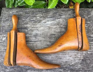 Vintage Antique 3 Part Wooden Short Boot Shoe Trees Shapers Size 7/8 Uk