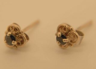 Vintage French Solid 9ct Hallmarked Yellow Gold & Saphire Stud Earrings