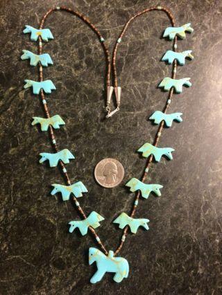 Vintage Southwestern 29 " Carved Turquoise Horse Fetish Heishi Necklace