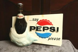 Vintage Say Pepsi Please Sign 3d With Bottle In Ice